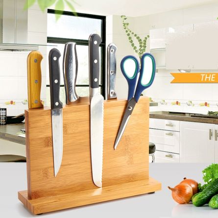 Porte-couteau magnétique de cuisine avec aimant puissant, porte-couteau  magnétique en bois de bambou, bloc